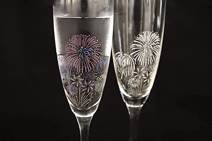 丸モ高木陶器 冷感花火 シャンパングラス ペアセット